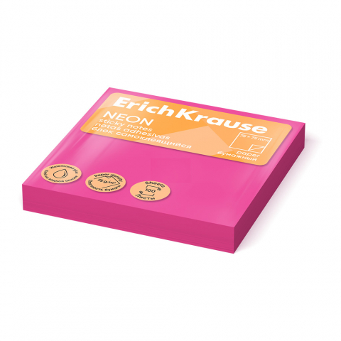 Notesuri adezive - Notes adeziv roz neon, 100 file, 75x75 mm, ErichKrause