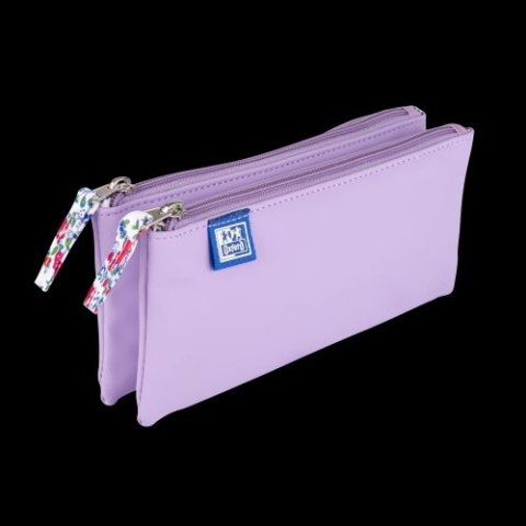 Penar Oxford 2 Zip Lila Pastel, etui cu 2 fermoare, interior floral [4]