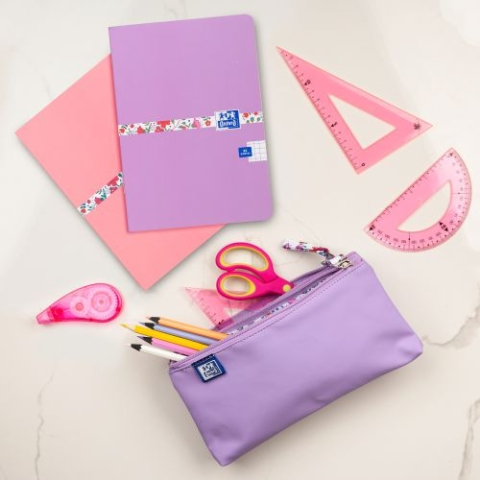 Penare - Penar Oxford 2 Zip Lila Pastel, etui cu 2 fermoare, interior floral