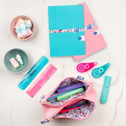 Penar Oxford 2 Zip Roz deschis, etui cu 2 fermoare, interior floral [1]