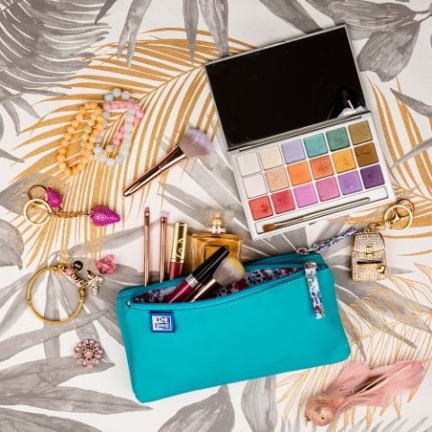 Penar Oxford 2 Zip Turcoaz, etui cu 2 fermoare, interior floral