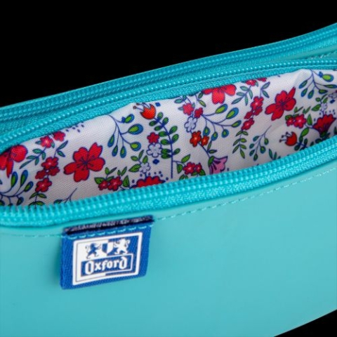 Penar Oxford 2 Zip Turcoaz, etui cu 2 fermoare, interior floral [1]