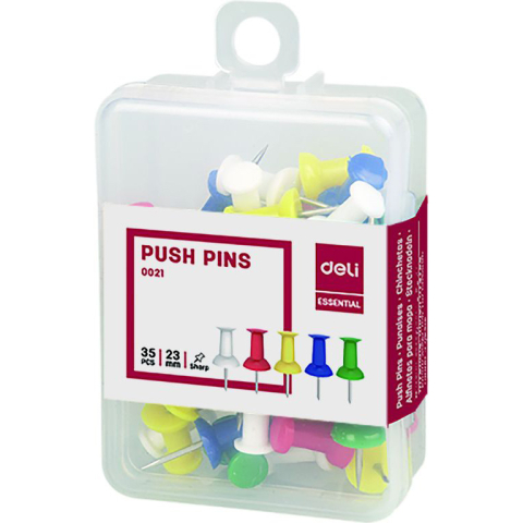 Accesorii pentru panouri - Ace cu maner colorat pentru panouri de pluta, 35/cutie, Deli