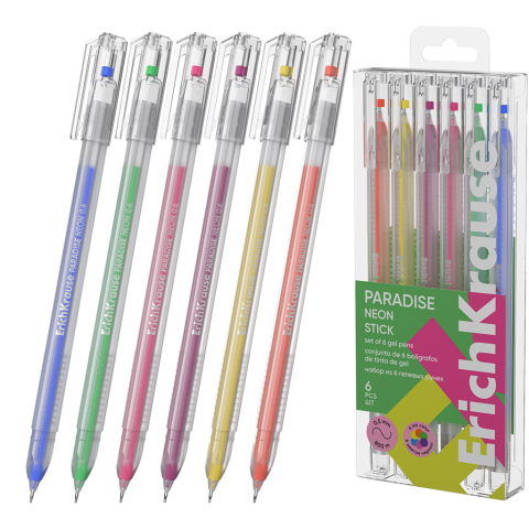Pixuri cu gel - Pix cu gel 6 culori neon Erichkrause Paradise, varf fin 0,6 mm