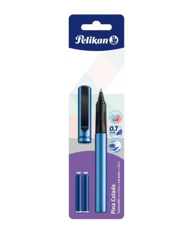 Roller cu cerneala Pelikan Pina Colada, albastru metalizat, 3 rezerve incluse