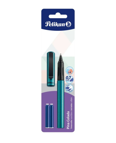 Roller cu cerneala Pelikan Pina Colada, albastru petrol metalizat, 3 rezerve incluse