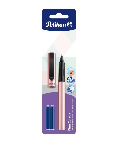 Roller cu cerneala Pelikan Pina Colada, roz metalizat, 3 rezerve incluse