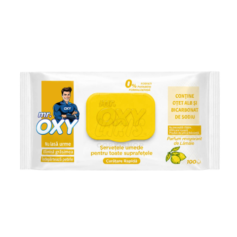 Servetele umede multisuprafete cu otet si bicarbonat, Mr. Oxy, 100 buc., Lamaie [2]