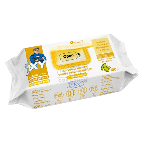 Servetele umede multisuprafete cu otet si bicarbonat, Mr. Oxy, 100 buc., Lamaie [1]