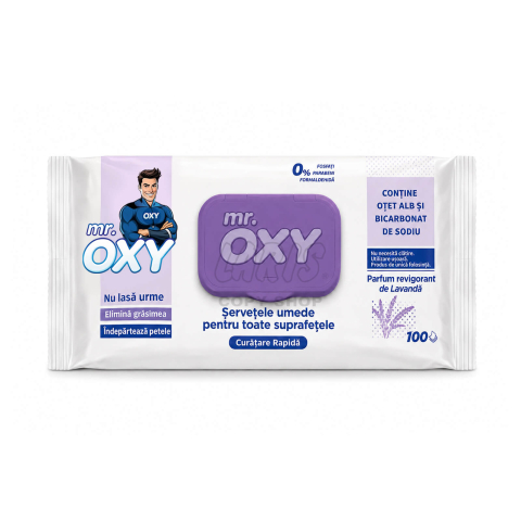 Servetele umede multisuprafete cu otet si bicarbonat, Mr. Oxy, 100 buc., Lavanda [2]