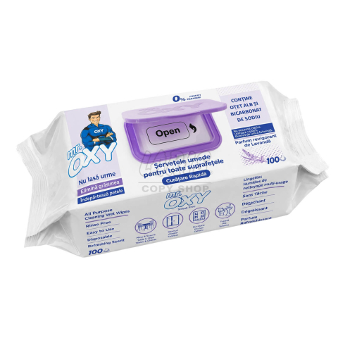 Servetele umede multisuprafete cu otet si bicarbonat, Mr. Oxy, 100 buc., Lavanda [1]