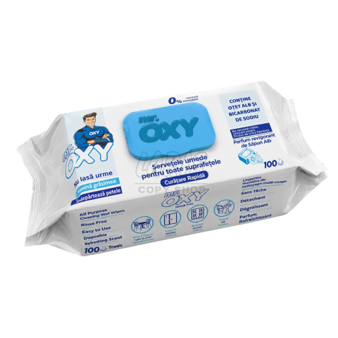 Servetele - Servetele umede multisuprafete cu otet si bicarbonat, Mr. Oxy, 100 buc., Sapun alb