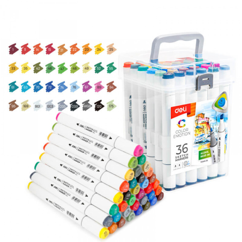Carioci - Set 36 markere sketching 2 capete 1/7mm Deli Color Emotion
