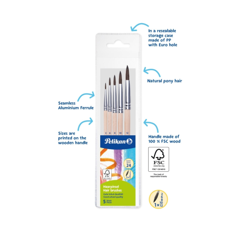 Set 5 pensule cu varf rotund Pelikan Starter (Nr. 2, 4, 8, 10, 12) [1]