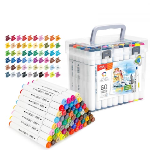 Carioci - Set 60 markere sketching 2 capete 1/7mm Deli Color Emotion