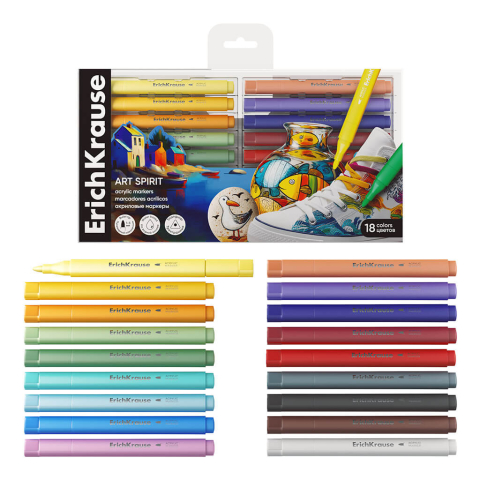 Set markere acrilice ErichKrause Art Spirit, 18 culori, vârf rotund