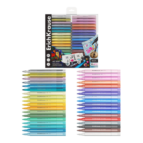Set markere acrilice ErichKrause Art Spirit, 30 + 6 culori, vârf rotund