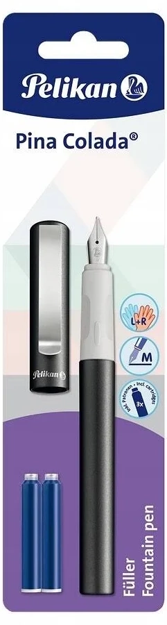 Stilou Pelikan Pina Colada gri metalizat, penita M - 3 rezerve incluse