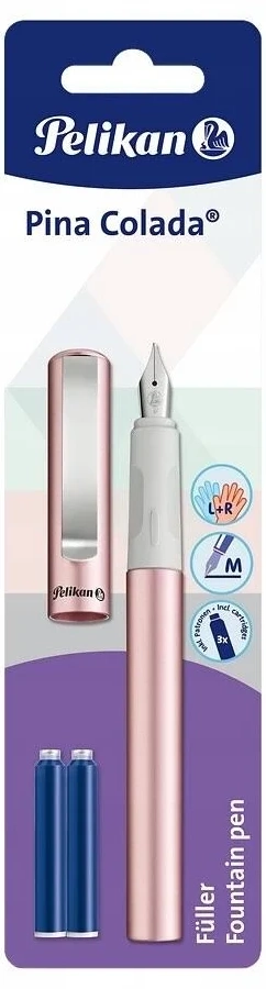 Stilou Pelikan Pina Colada roz metalizat, penita M - 3 rezerve incluse