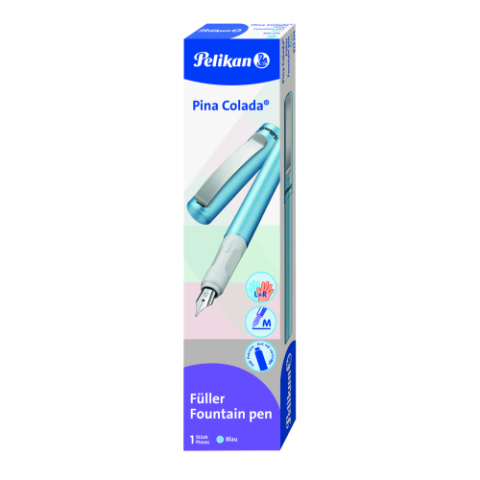 Instrumente de scris - Stilou Pina Colada, albastru metalizat, penita M, in cutie carton, Pelikan