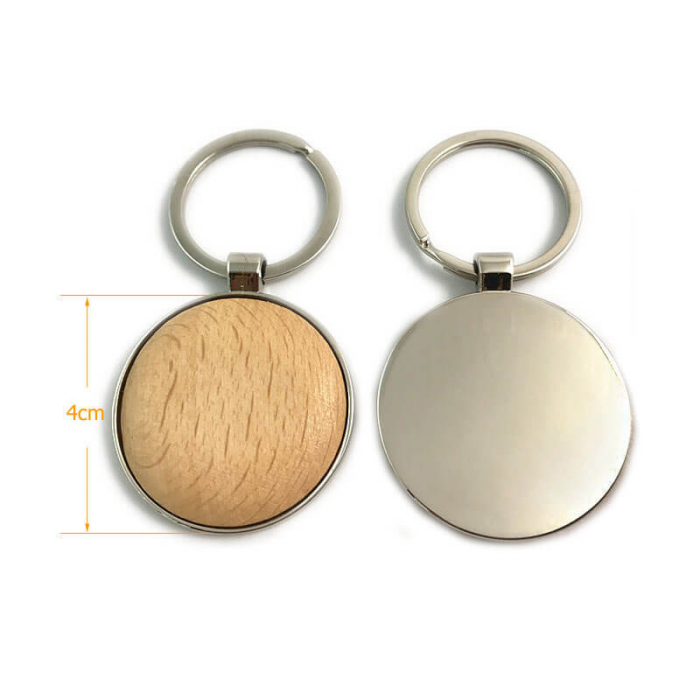 breloc lemn fag rotund 4 cm pe suport metalic pentru personalizare [2]