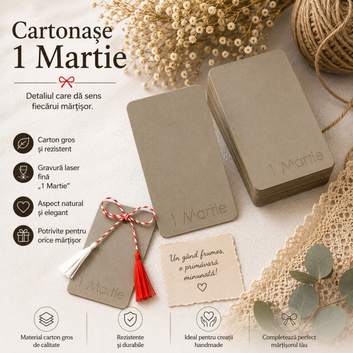 Cartonașe pentru mărțișoare Kraft cu gravură 1 Martie [2]