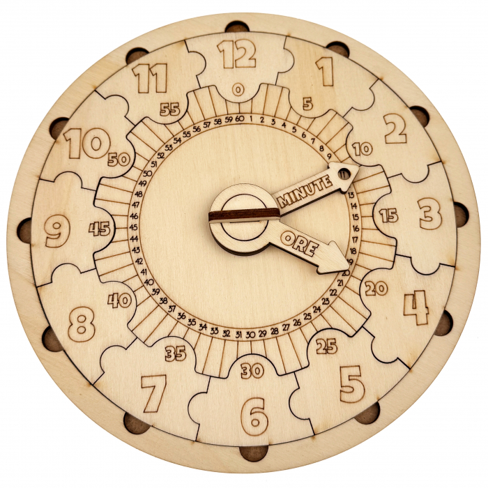 ceas puzzle educativ din lemn, stil Montessori, 20 x 20 cm [2]