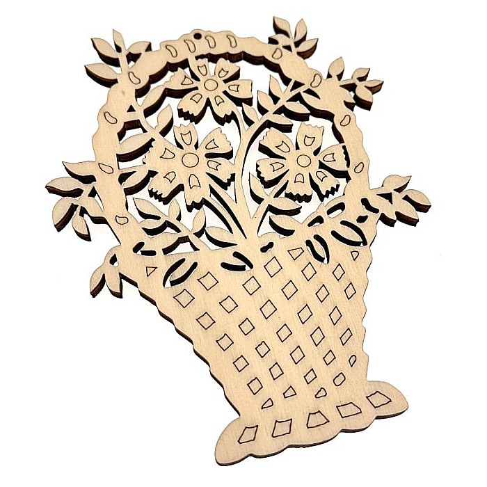 Decoratiune din lemn - Cos cu flori, pentru pictat, 9.5x12 cm, produse 8 Martie. [2]