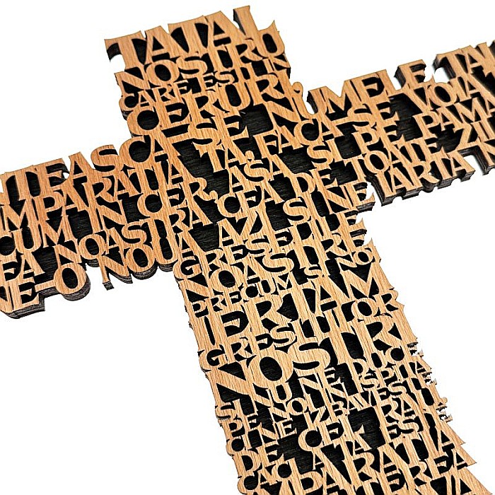 cruce lemn tatal nostru cu stativ, text decupat elegant, decor crestin [4]