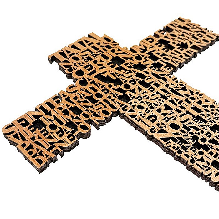 cruce lemn tatal nostru cu stativ, text decupat elegant, decor crestin [2]