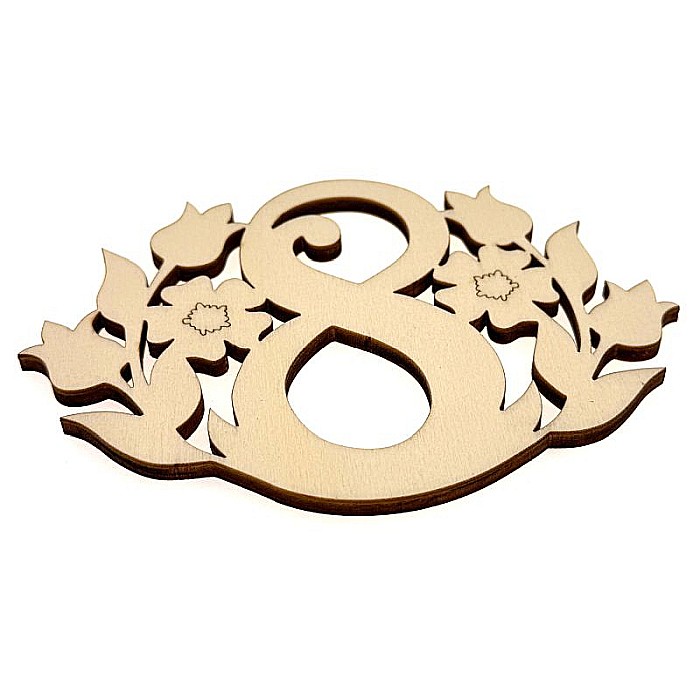 Decoratiune din lemn cifra 8 cu flori - Cadou pentru 8 Martie, 15x10 cm. [2]