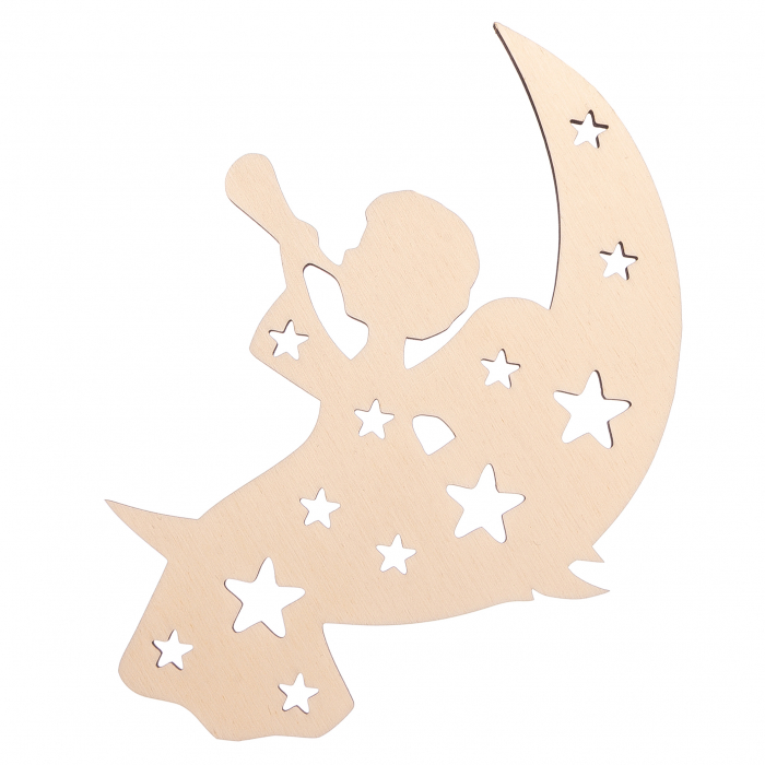 Ingeras lemn decupat pe luna cu stele, decor Crăciun DIY 20x20 cm [1]