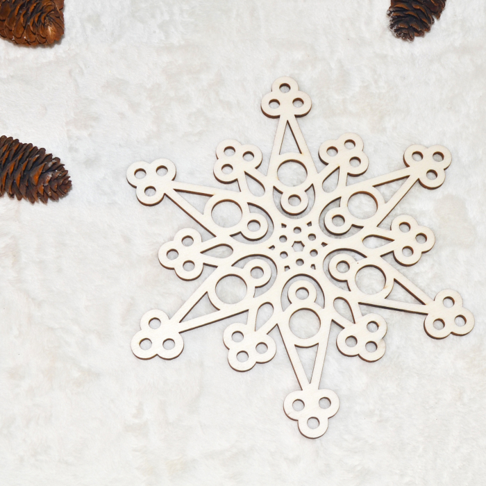 Fulg de zăpadă ornamental din lemn natur pentru decor Crăciun [2]
