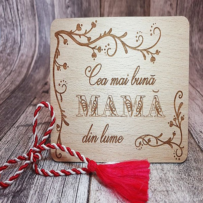 Felicitare din lemn - Mesaj pentru mama, 8 Martie, 13x10 cm. [2]