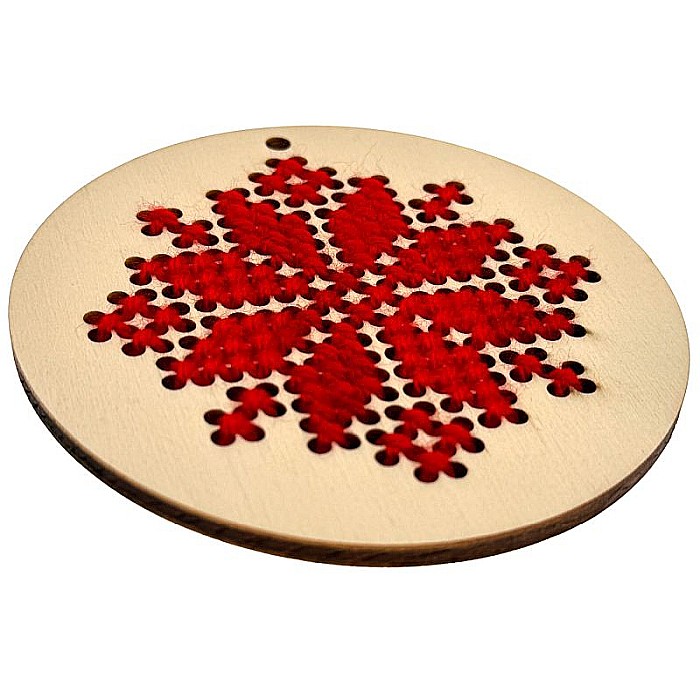 Figurina din lemn, forma cerc, model traditional cu gauri pentru cusut, 10 cm [5]