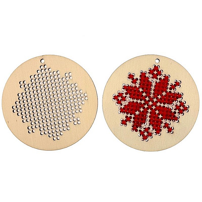 Figurina din lemn, forma cerc, model traditional cu gauri pentru cusut, 10 cm [3]