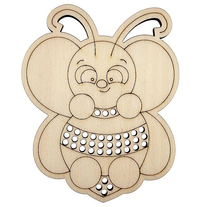Figurina din lemn, model albinuta cu gauri pentru cusut, 10 cm [2]