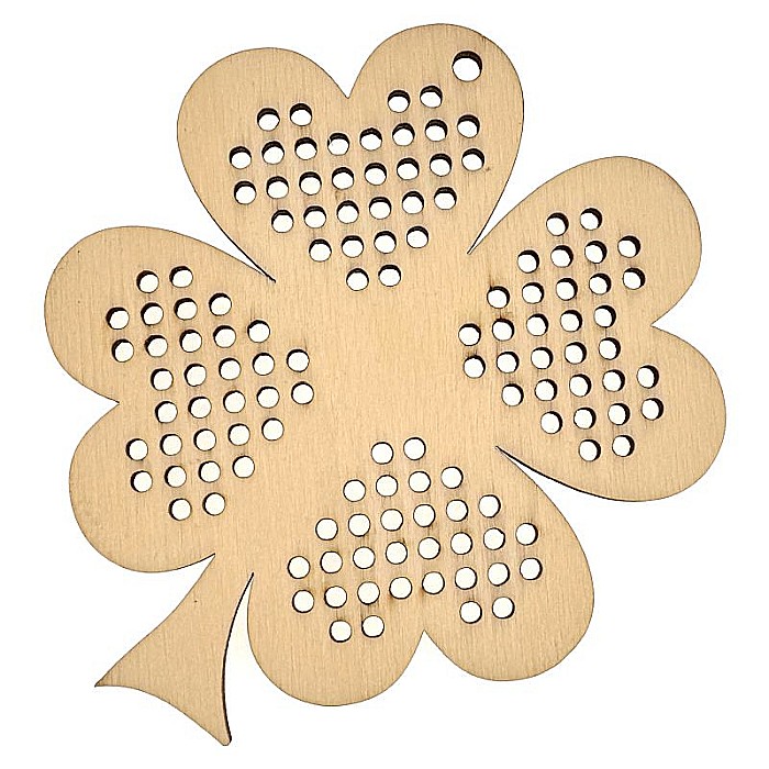Figurina din lemn, model trifoi norocos cu gauri pentru cusut, 10 cm [4]