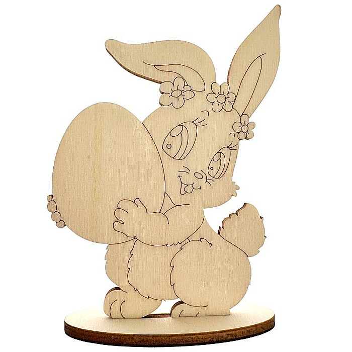 Figurina iepuras fetita cu ou, cu stativ, din lemn, 12 cm inaltime [2]