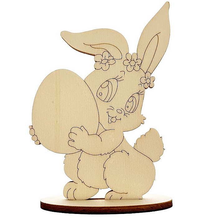 Figurina iepuras fetita cu ou, cu stativ, din lemn, 12 cm inaltime [3]