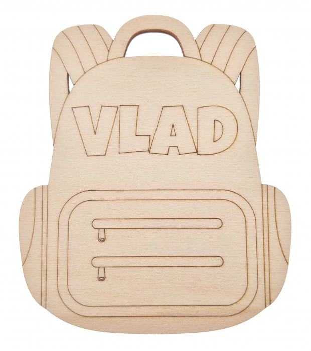 Ghiozdan personalizat nume lemn 11x13 cm gravat decor școală copii [3]