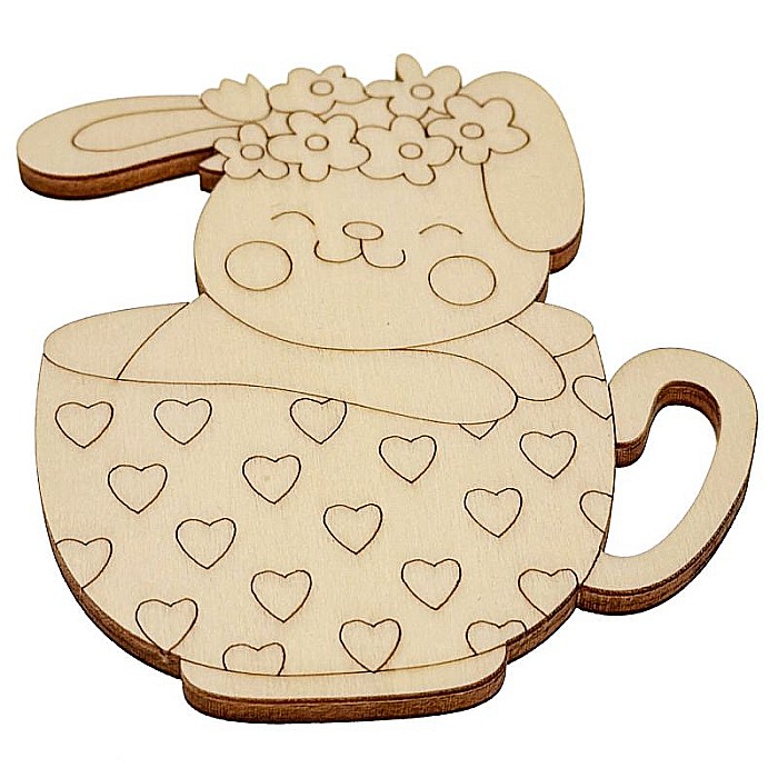 Iepuras in ceasca de cafea, figurina din lemn pentru pictat, 12 cm [2]