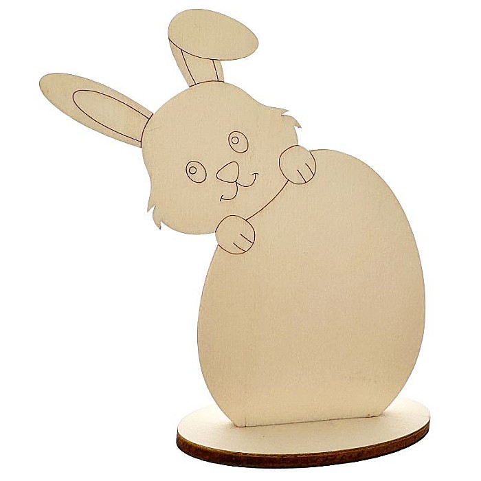 Iepure catarat pe ou, cu stativ, din lemn, 12 cm inaltime [2]