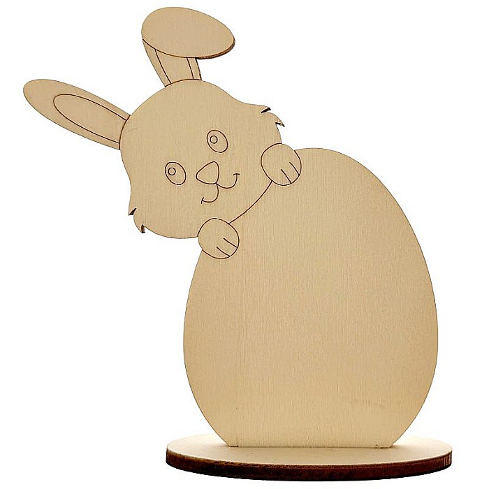 Iepure catarat pe ou, cu stativ, din lemn, 12 cm inaltime [3]