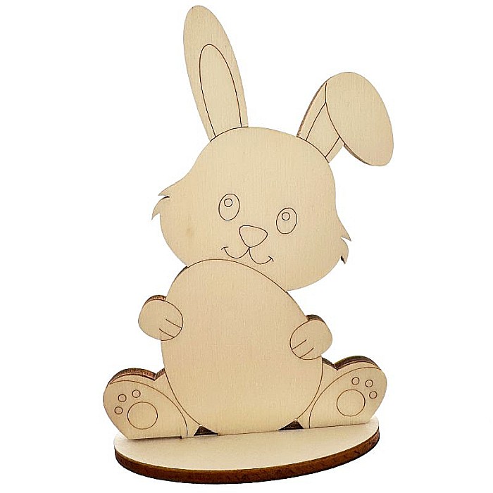 Iepure cu ou, cu stativ, figurina din lemn pentru pictat, 12 cm, inaltime [2]
