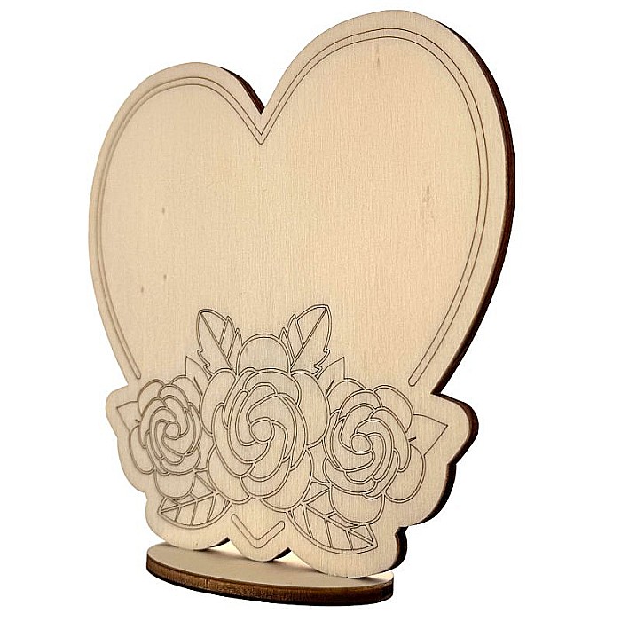 Decoratiune din lemn - Inima gravata cu flori, pentru pictat, 15x14 cm, produse 8 Martie. [2]