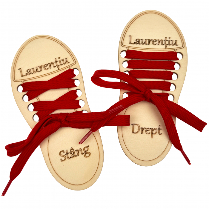 jucarie educativa lemn pantofi pentru legat siret montessori, nume gravat [1]