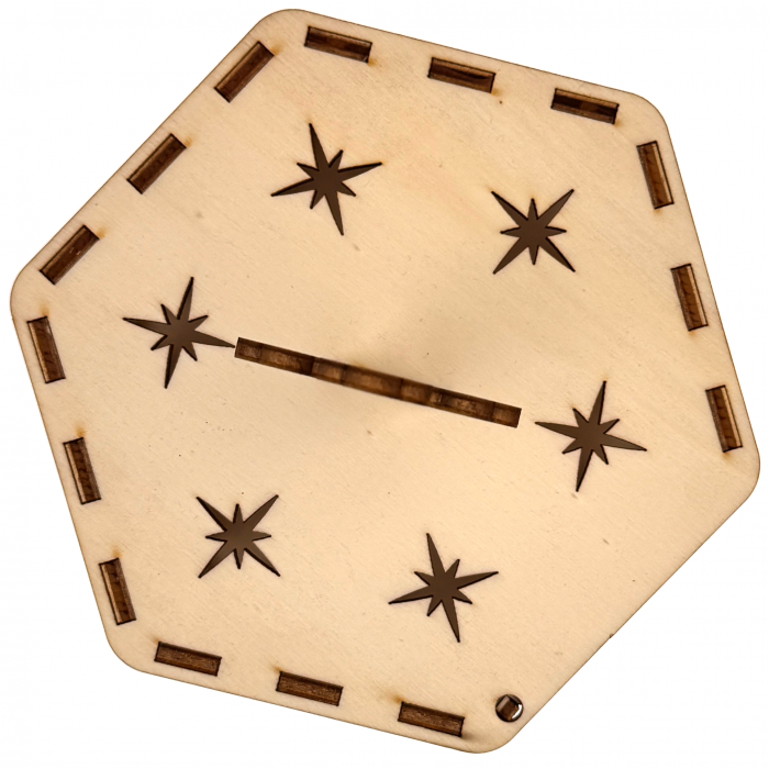 lampă religioasă din lemn, model hexagon cu cruce și stele – 14,5 cm [6]