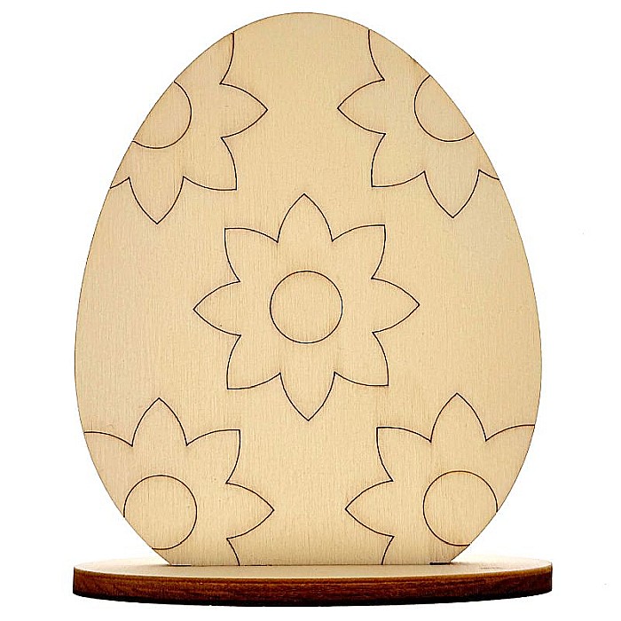 Ou de Paste cu suport, model floricele, din lemn, 10 cm inaltime [2]