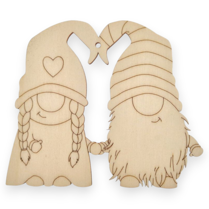 Pereche gnomi, din lemn, 12 x 10 cm, forme pentru pictat, decoratiuni brad [1]